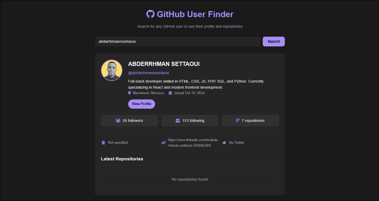 GitHub User Finder App Preview